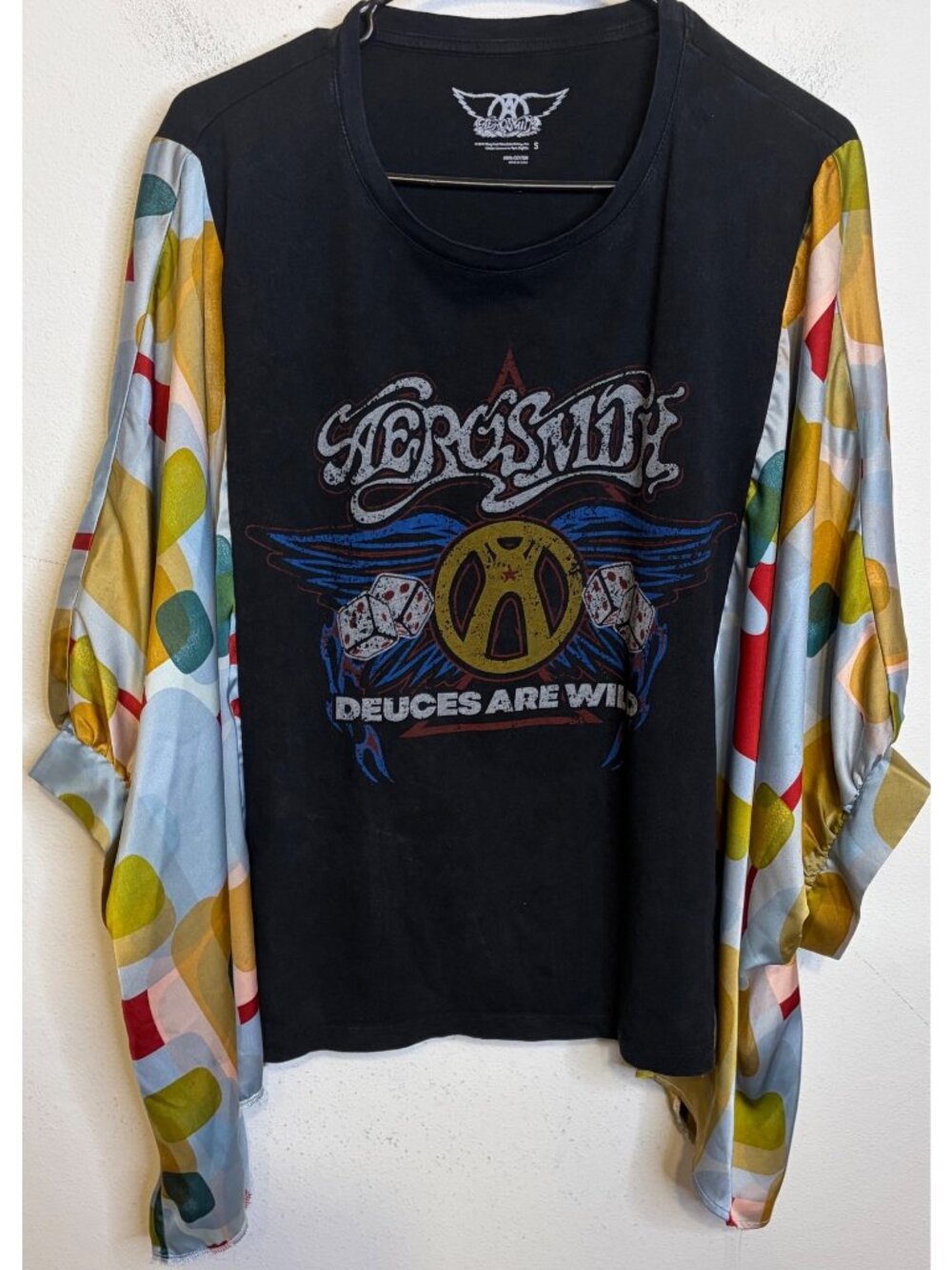 AEROSMITH Deuces Are Wild Upcycled Boho Concert Festival Shirt Hippie Blouse S